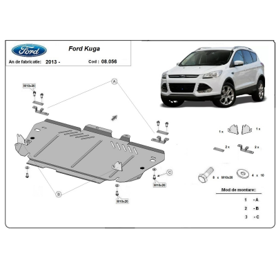 Cubre carter de Acero para Ford Kuga Año: 2013 - 2019 Grosor: "2"mm Todas las motorizaciones