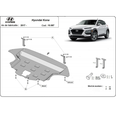 Cubre carter de Acero para Hyundai Kona Año: 2017 - 2023 Grosor: "2"mm Todas las motorizaciones