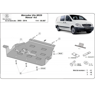 Protección Del Caja De Cambios Mercedes Vito W639 - 2.2 D 4x2 2003-2014 Acero 2mm