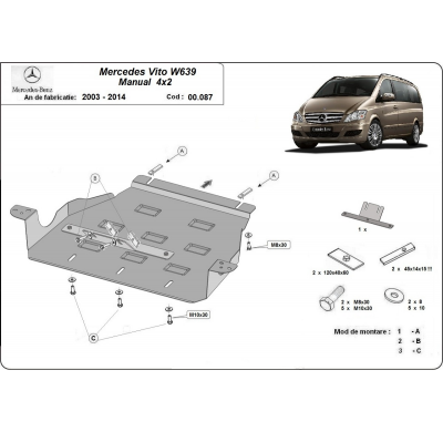 Protección Del Caja De Cambios Mercedes Viano W639 - 2.2 D 4x2 2003-2014 Acero 2mm