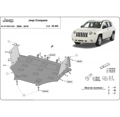 Cubre carter de Acero para Jeep Compass Año: 2006 - 2016 Grosor: "2"mm Todas las motorizaciones