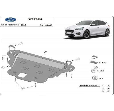 Cubre carter de Acero para Ford Focus 4 Año: 2018 - 2025 Grosor: "2"mm Todas las motorizaciones