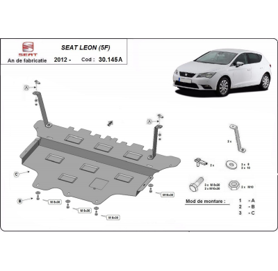 Cubre carter de Acero para Seat Leon Mk3 - Caja de cambios automática Año: 2012 - 2020 Grosor: "2"mm Todas las motorizaciones