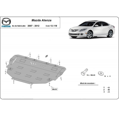 Cubre carter de Acero para Mazda Atenza Año: 2007 - 2012 Grosor: "2"mm Todas las motorizaciones