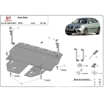 Cubre carter de Acero para Seat Ibiza Gasolina Año: 2002 - 2017 Grosor: "2"mm Todas las motorizaciones manual