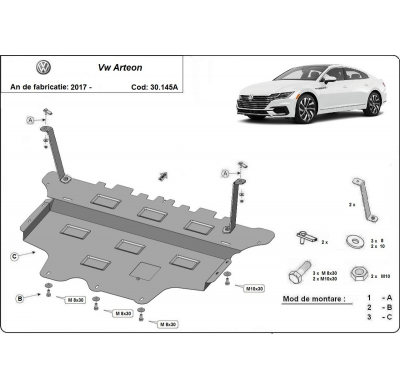 Cubre carter de Acero para VW Arteon - caja de cambios automática Año: 2017 - 2025 Grosor: "2"mm Todas las motorizaciones