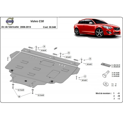 Cubre carter de Acero para Volvo C30 Año: 2006 - 2013 Grosor: "2"mm Todas las motorizaciones