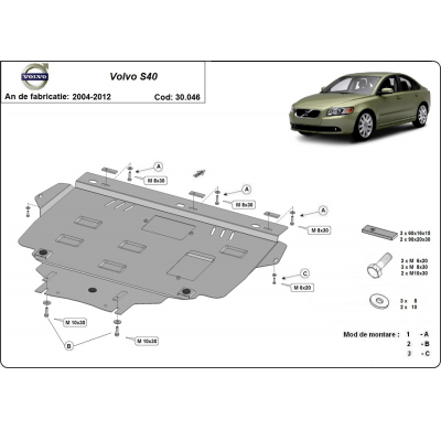 Cubre carter de Acero para Volvo S40 Año: 2004 - 2012 Grosor: "2"mm Todas las motorizaciones