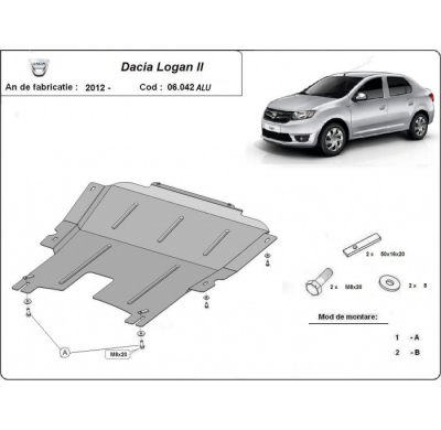 Cubre carter de Aluminio para DACIA LOGAN 2 Año: 2012 - 2020 Grosor: "4"mm Todas las motorizaciones
