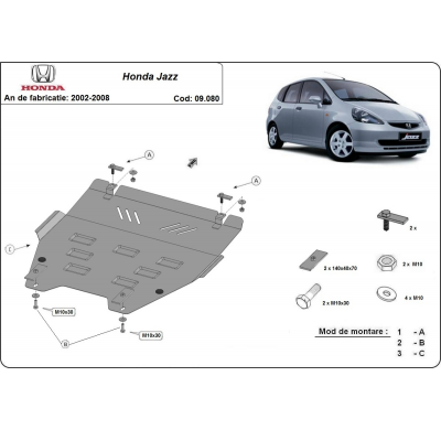 Protector de cárter de Acero para Honda Jazz Año: 2002 - 2008 Grosor: "2"mm Todas las motorizaciones