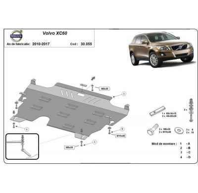 Cubre carter de Acero para el motor y caja de cambios del Volvo XC60 Año: 2009 - 2017 Grosor: "2"mm Todas las motorizaciones