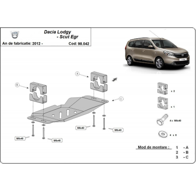 Cubre carter de Acero para el sistema Stop&Go, EGR Dacia Lodgy Año: 2012 - 2025 Grosor: "1.5"mm Todas las motorizaciones