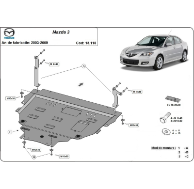 Cubre carter de Acero para Mazda 3 Año: 2003 - 2009 Grosor: "2"mm Todas las motorizaciones