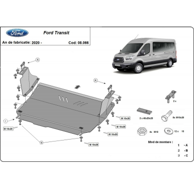 Cubre Carter Metalico Ford Transit - Fwd  Año: 2020-2021