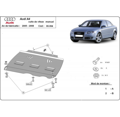 Protector de Acero para caja de cambios manual Audi A4 B7 All Road Año: 2005 - 2008 Grosor: "2"mm Todas las motorizaciones