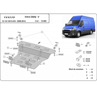 Cubre carter de Acero para Iveco Daily 5 Año: 2009 - 2014 Grosor: "2"mm Todas las motorizaciones