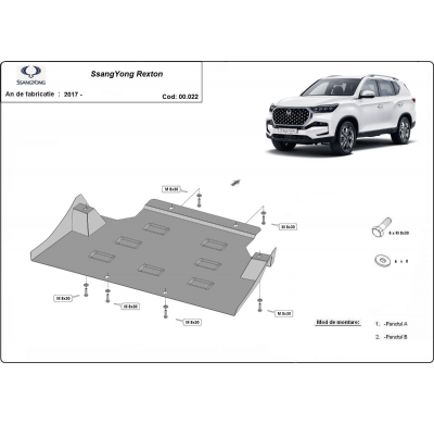 Protector de Acero para caja de cambios del SsangYong Rexton Año: 2017 - 2025 Grosor: "2"mm Todas las motorizaciones