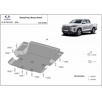 Cubre carter de Acero para Ssangyong Musso Grand Año: 2018 - 2025 Grosor: "2"mm Todas las motorizaciones