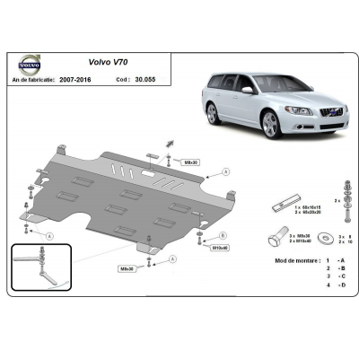 Cubre carter de Acero para Volvo V70 Año: 2006 - 2016 Grosor: "2"mm Todas las motorizaciones
