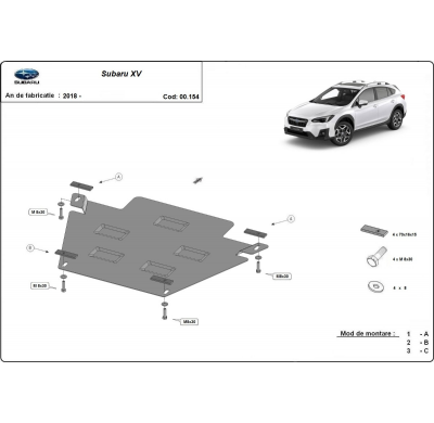 Protector de Acero para caja de cambios del Subaru XV Año: 2018 - 2022 Grosor: "2"mm Todas las motorizaciones