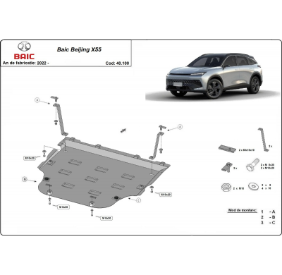 Cubre carter de Acero para Baic Beijing X55 Año: 2022 - 2025 Grosor: "2"mm Todas las motorizaciones