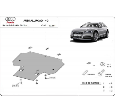 Protector de Acero para caja de cambios del Audi All Road A6 Año: 2011 - 2018 Grosor: "2"mm Todas las motorizaciones