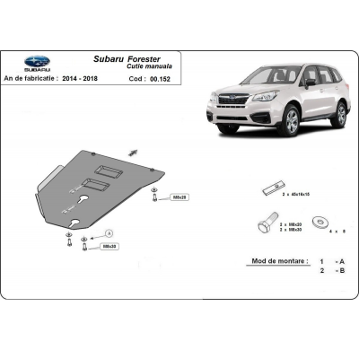 Protector de Acero para caja de cambios manual Subaru Forester 4 Año: 2014 - 2018 Grosor: "2"mm Todas las motorizaciones manual