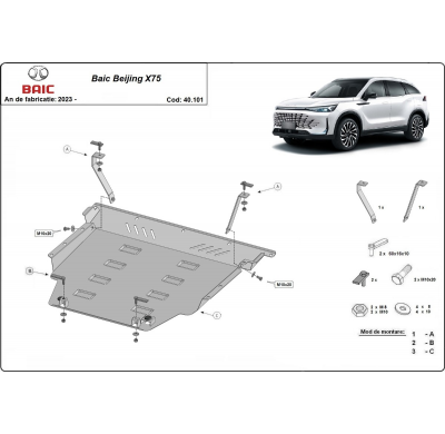 Cubre carter de Acero para Baic Beijing X75 Año: 2023 - 2025 Grosor: "2"mm Todas las motorizaciones