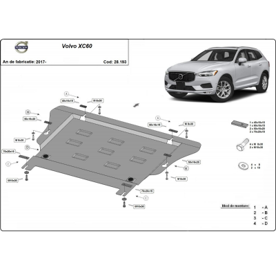 Cubre carter de Acero para Volvo XC60 Año: 2017 - 2025 Grosor: "2"mm Todas las motorizaciones