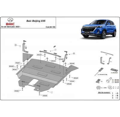 Cubre carter de Acero para Baic Beijing X35 Año: 2023 - 2025 Grosor: "2"mm Todas las motorizaciones