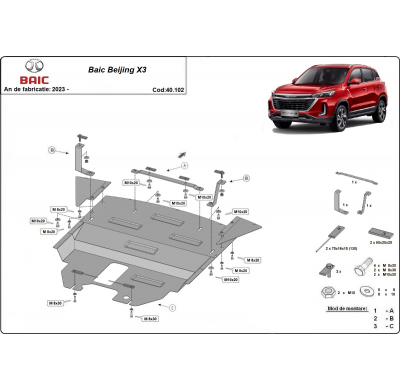Cubre carter de Acero para Baic Beijing X3 Año: 2024 - 2025 Grosor: "2"mm Todas las motorizaciones