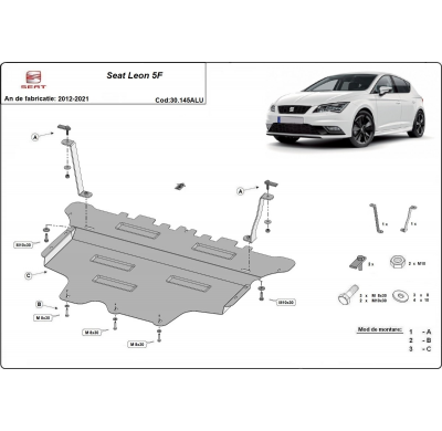 Protector de cárter de aluminio para Seat Leon Mk3 5F Año: 2012 - 2021 Grosor: "3"mm Todas las motorizaciones