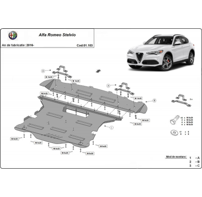 Cubre carter de Acero para Alfa Romeo Stelvio Año: 2016 - 2025 Grosor: "2"mm Todas las motorizaciones