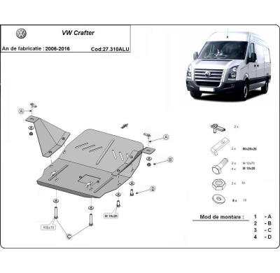 Cubre carter de Aluminio para el motor y caja de cambios del Volkswagen Crafter Año: 2006 - 2016 Grosor: "3"mm Todas las motoriz