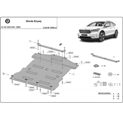 Cubre carter de Aluminio para el motor y caja de cambios del Skoda Enyaq. Año: 2022 - 2025 Grosor: "3"mm Todas las motorizacione