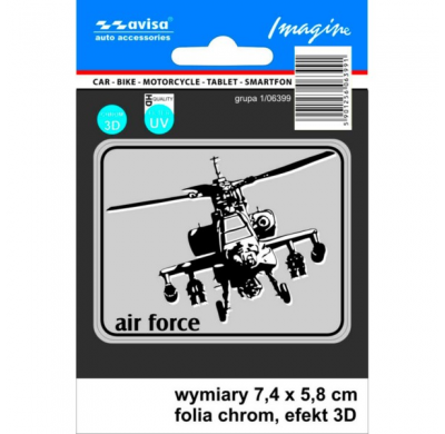 AutoTattoo Pegatina Helicóptero 3D Cromo - 7,4 x 5,8 cm