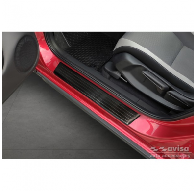 Protectores de umbrales de puertas Black Inox aptos para Honda Jazz Crosstar 2020- 'Lines' - 4 piezas