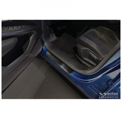 Protectores de umbral de puerta Avisa de acero inoxidable negro compatibles con Peugeot 3008 III 2024- - 'Lines' - 4 piezas