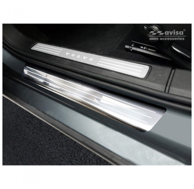 Protector Talonera De Puerta Acero Inox Volvo V60 Ii 2018- - 'Lines' - 4-Piezas