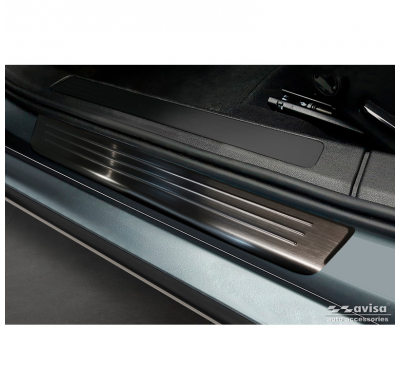 Protectores de umbral de puerta de acero inoxidable negro aptos para Volvo S60 III y V60 II 2018- - 'Lines' - 4 piezas