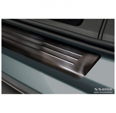 Protectores de umbral de puerta de acero inoxidable negro aptos para Volvo S60 III y V60 II 2018- - 'Lines' - 4 piezas