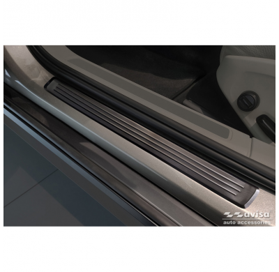 Protectores de umbral de puerta de acero inoxidable negro aptos para Volvo V90 y V90 Cross Country 2016- - 'Lines' - 4 piezas