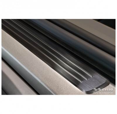 Protectores de umbral de puerta de acero inoxidable negro aptos para Volvo V90 y V90 Cross Country 2016- - 'Lines' - 4 piezas