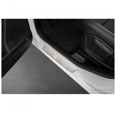 Protectores de umbral de puerta de acero inoxidable valido para Renault Express Furgon 2021- 'Lines' - 2 piezas