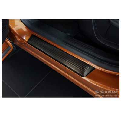 Protectores de umbral de puerta de acero inoxidable negro para Renault Captur II 2020- 'Lines' - 4 piezas