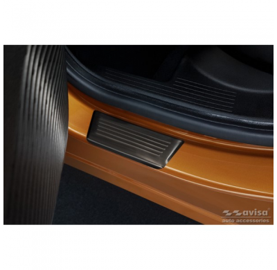 Protectores de umbral de puerta de acero inoxidable negro para Renault Captur II 2020- 'Lines' - 4 piezas