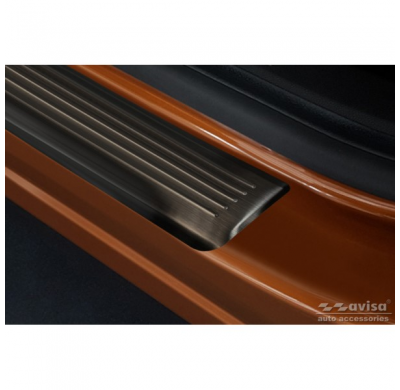 Protectores de umbral de puerta de acero inoxidable negro para Renault Captur II 2020- 'Lines' - 4 piezas