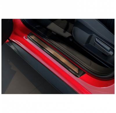 Protectores de umbral de puerta en acero inoxidable negro para Cupra Born 2021 - 'Inserto de cobre con líneas' - 4 piezas