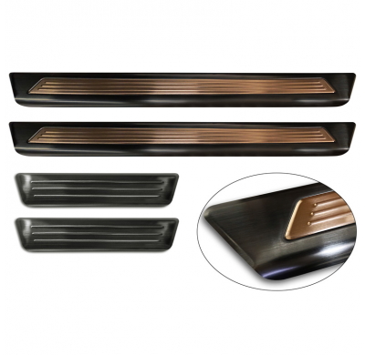 Protectores de umbral de puerta en acero inoxidable negro para Cupra Born 2021 - 'Inserto de cobre con líneas' - 4 piezas