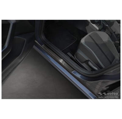 Protectores de umbral de puerta de acero inoxidable negro adecuados para Volkswagen VI Polo 2017- - 'Edición especial' - 4 pieza